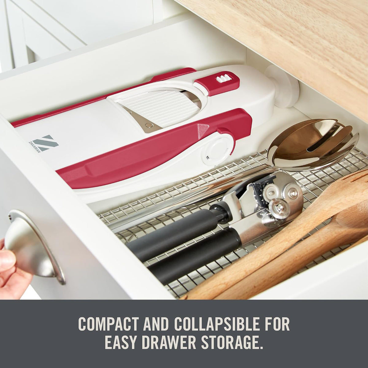 Zakarian Safe Slice® Mandoline - Features Thickness Adjuster, Stainless Steel Blades, and Foldable, Easy-To-Store Design - Zakarian Blue