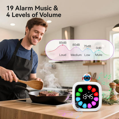 Digital Visual Timer for Kids, Rechargeable 99-Minute Silent Countdown Timer with 19 Ringtones, 9 Optional DIY Color Star Display, Time Management Tool with Pause Function (Rainbow)