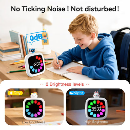 Digital Visual Timer for Kids, Rechargeable 99-Minute Silent Countdown Timer with 19 Ringtones, 9 Optional DIY Color Star Display, Time Management Tool with Pause Function (Rainbow)