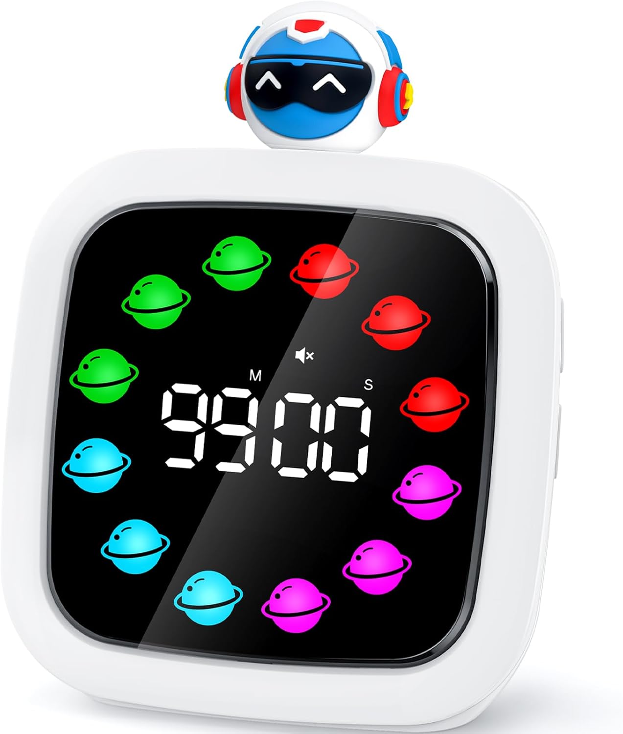 Digital Visual Timer for Kids, Rechargeable 99-Minute Silent Countdown Timer with 19 Ringtones, 9 Optional DIY Color Star Display, Time Management Tool with Pause Function (Rainbow)