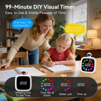 Digital Visual Timer for Kids, Rechargeable 99-Minute Silent Countdown Timer with 19 Ringtones, 9 Optional DIY Color Star Display, Time Management Tool with Pause Function (Rainbow)