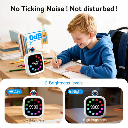 Digital Visual Timer for Kids, Rechargeable 99-Minute Silent Countdown Timer with 19 Ringtones, 9 Optional DIY Color Star Display, Time Management Tool with Pause Function (Rainbow)