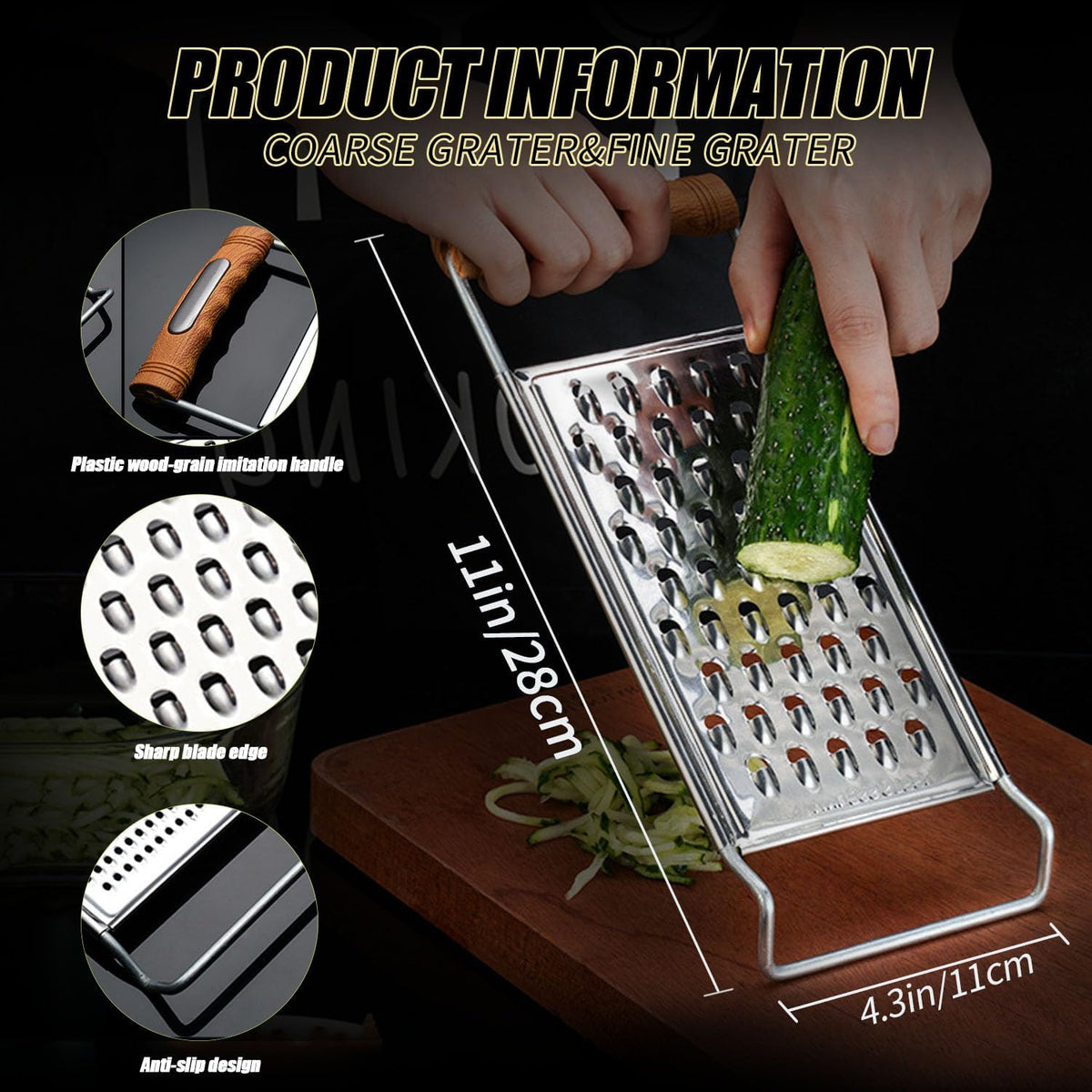 2 Pack Stainless Steel Handheld Grater Set,Coarse & Fine Kitchen Zester