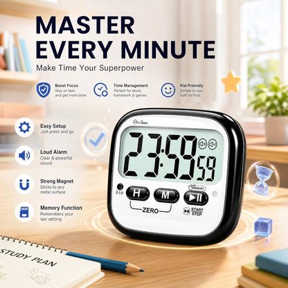 2-Pack Magnetic Kitchen Timers for Cooking, Digital Stop Watch Countdown Timer for Kids, Teachers, Classroom, Office, Exercise - Battery Included