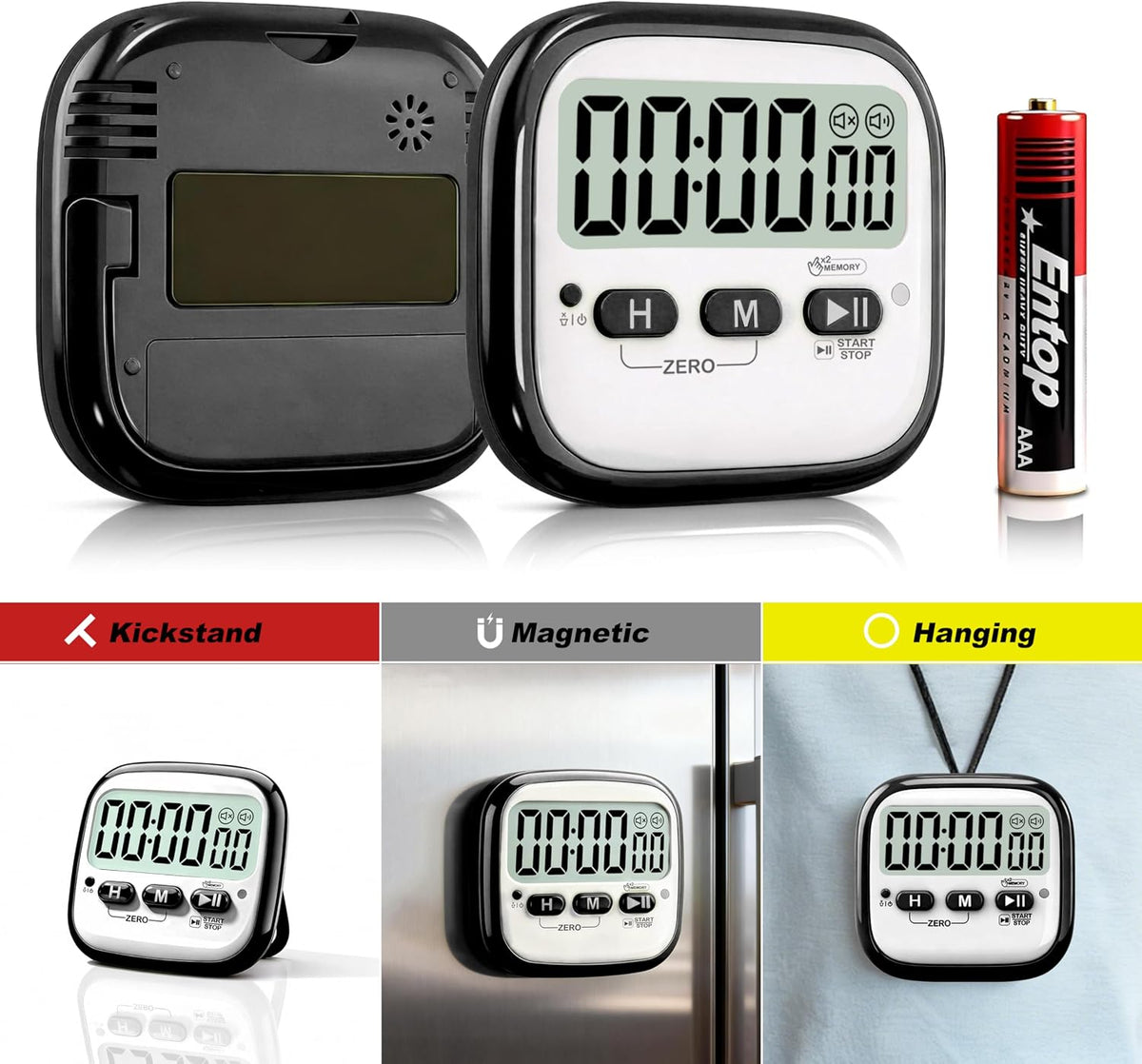 2-Pack Magnetic Kitchen Timers for Cooking, Digital Stop Watch Countdown Timer for Kids, Teachers, Classroom, Office, Exercise - Battery Included