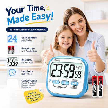 2-Pack Magnetic Kitchen Timers for Cooking, Digital Stop Watch Countdown Timer for Kids, Teachers, Classroom, Office, Exercise - Battery Included