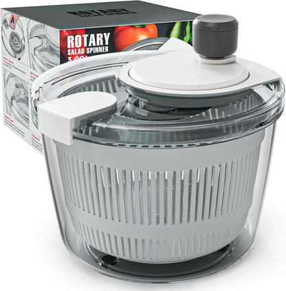 Salad Spinner Lettuce Spinner, Wash, Spin & Dry Salad Greens, Vegetable Washer Salad Dryer With Rotary Handle for Fruits & Vegetables, High Efficiency Vegetable Spinner Kitchen Gadget 3Qt White
