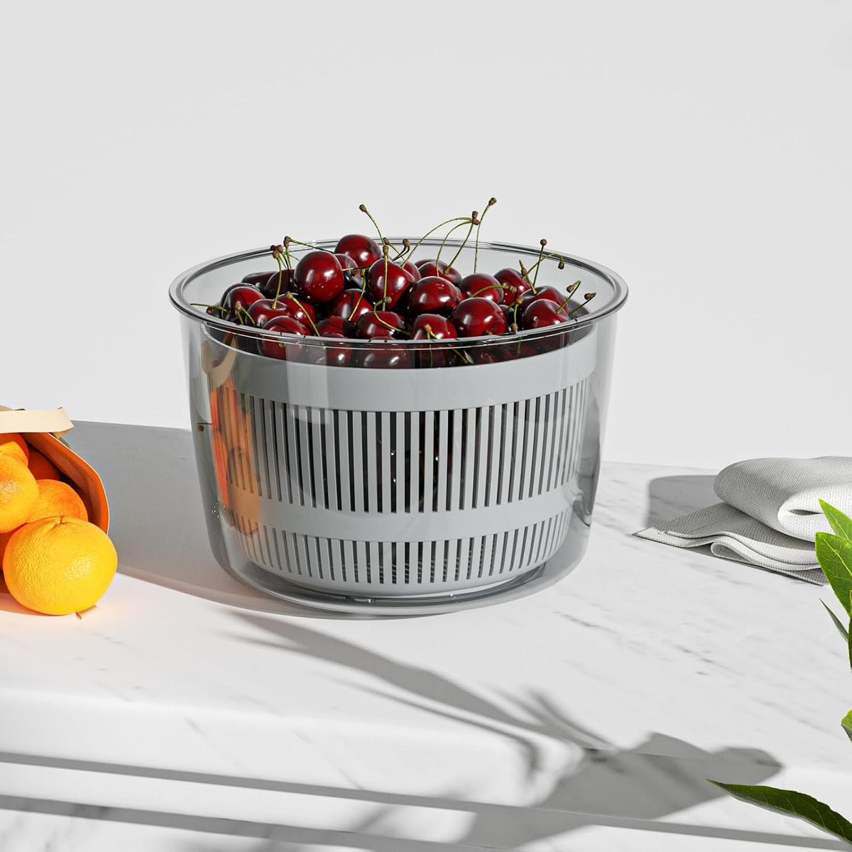 Salad Spinner Lettuce Spinner, Wash, Spin & Dry Salad Greens, Vegetable Washer Salad Dryer With Rotary Handle for Fruits & Vegetables, High Efficiency Vegetable Spinner Kitchen Gadget 3Qt White