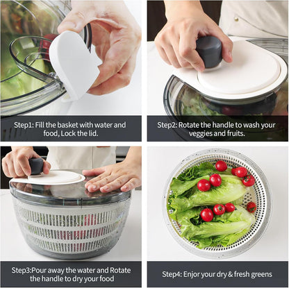 Salad Spinner Lettuce Spinner, Wash, Spin & Dry Salad Greens, Vegetable Washer Salad Dryer With Rotary Handle for Fruits & Vegetables, High Efficiency Vegetable Spinner Kitchen Gadget 3Qt White