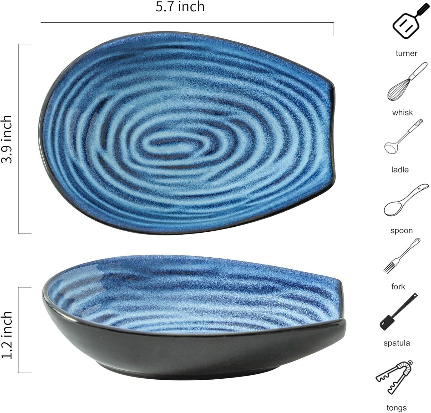 Ceramic Spoon Rest for Kitchen Counter, 5.7 Inch Blue Porcelain Spoon Holder Farmhouse Cooking and Coffee Spoon Rest for Stove Top, 1 PC