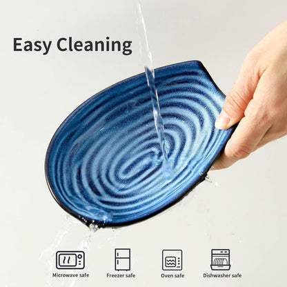 Ceramic Spoon Rest for Kitchen Counter, 5.7 Inch Blue Porcelain Spoon Holder Farmhouse Cooking and Coffee Spoon Rest for Stove Top, 1 PC