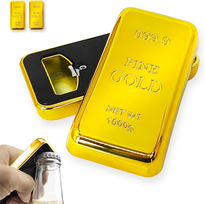 Gold Bar Bottle Opener - Magnetic Fridge Opener with Luxurious Gold Brick Design, Durable Metal Tool for Home, Kitchen, or Bar Accessories 2 Pack