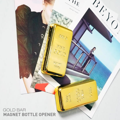Gold Bar Bottle Opener - Magnetic Fridge Opener with Luxurious Gold Brick Design, Durable Metal Tool for Home, Kitchen, or Bar Accessories 2 Pack