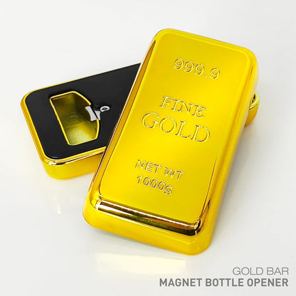 Gold Bar Bottle Opener - Magnetic Fridge Opener with Luxurious Gold Brick Design, Durable Metal Tool for Home, Kitchen, or Bar Accessories 2 Pack