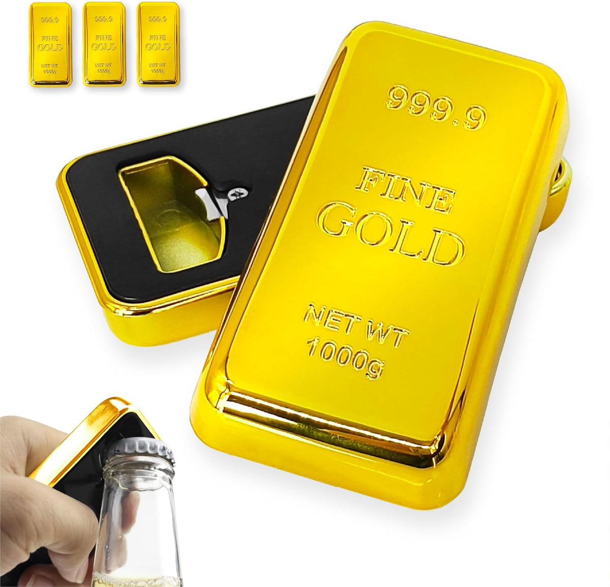 Gold Bar Bottle Opener - Magnetic Fridge Opener with Luxurious Gold Brick Design, Durable Metal Tool for Home, Kitchen, or Bar Accessories 2 Pack