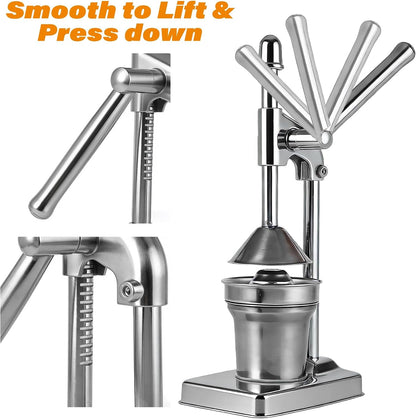 Cast Iron Juicer Hand Press, Stainless Steel Manual Juicer, Heavy Duty Citrus Lemon Squeezer, Cast Iron Juice Press for Fresh Fruit Orange, Commercial & Home Kitchen Tool, High Juice Yield