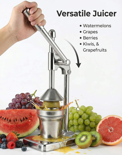 Cast Iron Juicer Hand Press, Stainless Steel Manual Juicer, Heavy Duty Citrus Lemon Squeezer, Cast Iron Juice Press for Fresh Fruit Orange, Commercial & Home Kitchen Tool, High Juice Yield