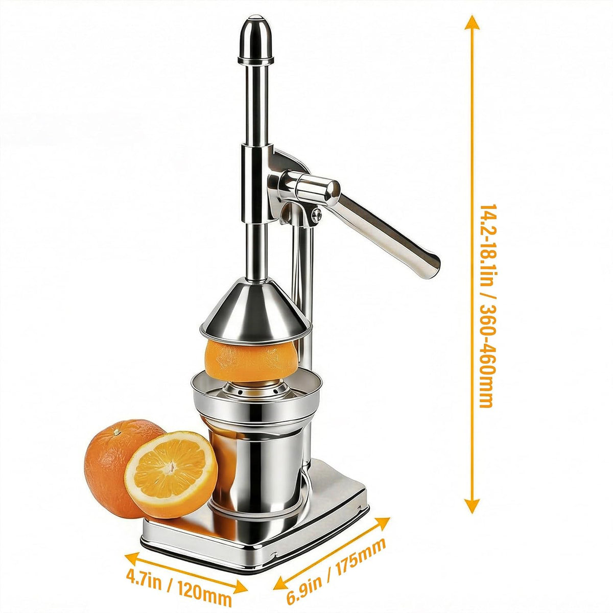 Cast Iron Juicer Hand Press, Stainless Steel Manual Juicer, Heavy Duty Citrus Lemon Squeezer, Cast Iron Juice Press for Fresh Fruit Orange, Commercial & Home Kitchen Tool, High Juice Yield
