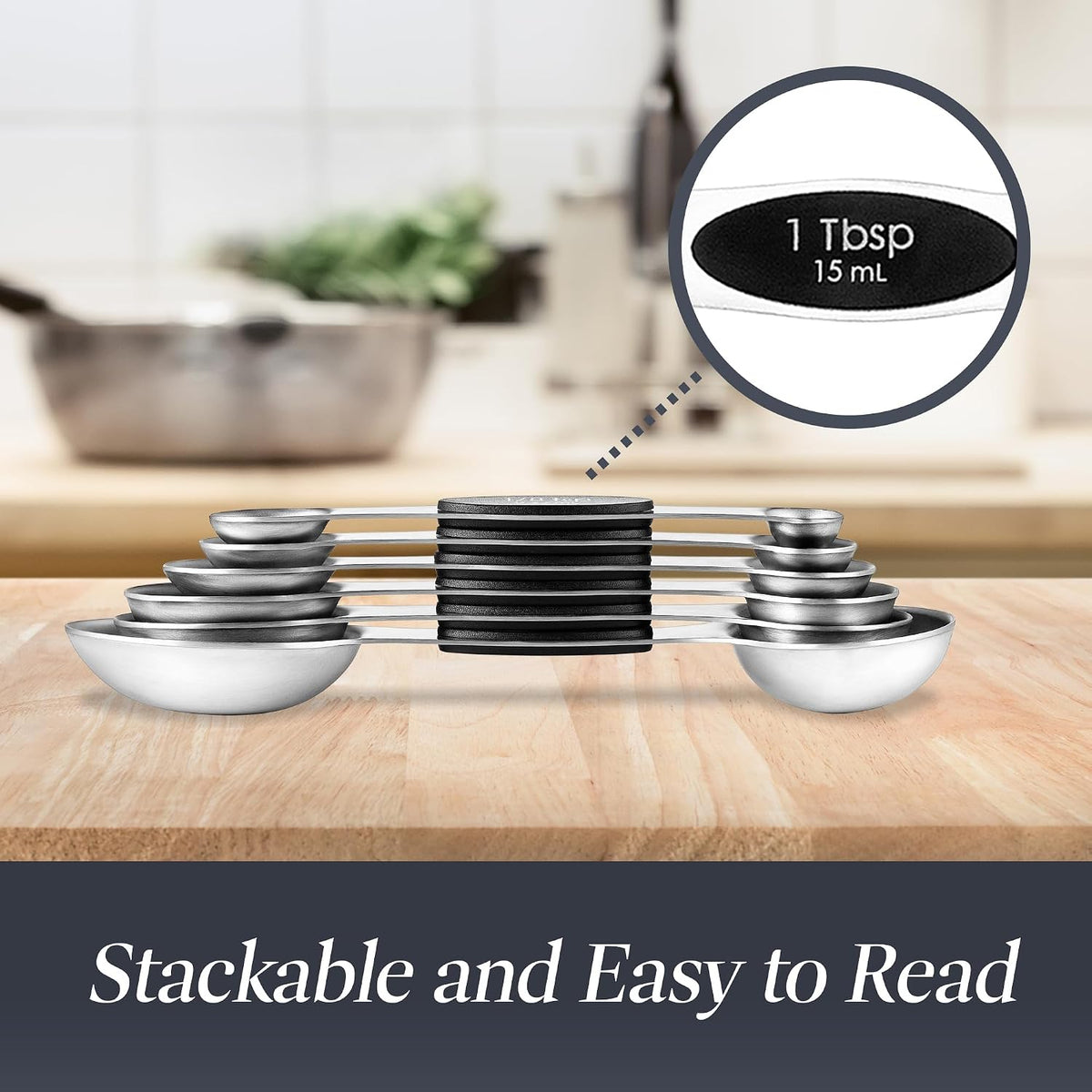 Premium Measuring Spoons Set - Magnetic, Dual-Sided, & Dishwasher Safe - Accurate and Durable for Cooking and Baking - 6 Convenient Sizes - U.S. and Metric Measurements