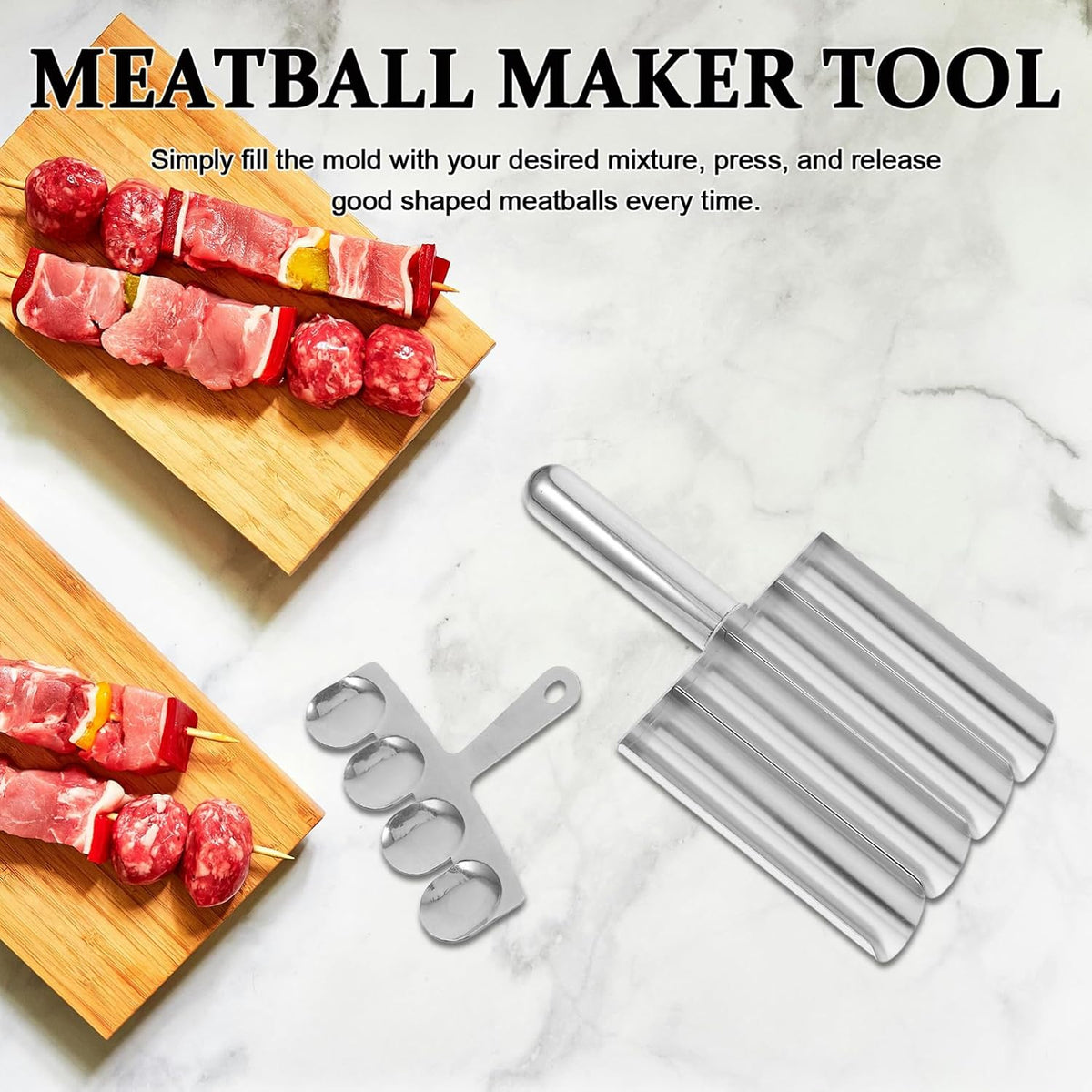 Meatball Maker 2-pack Stainless Steel Meatball Tool for Fish Balls Shrimp Balls Home Cooking Press Mold 4 Shaper 9.25X5.27X1.37in Kitchen Utensil