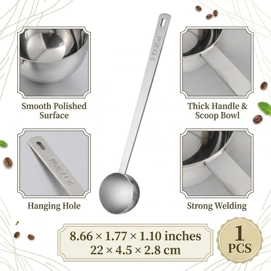 Coffee Scoop Stainless Steel Metal Coffee Measuring Scoop 2 Tbsp 30ml Scooper Spoons Long Handle Tablespoon Scooper Measuring Cup for Tea Sugar Ground CoffeeEspresso Protein