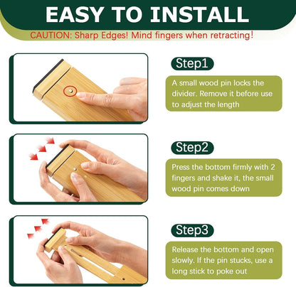 Kitchen Drawer Dividers 6 Pack Bamboo Drawer Organizers | 17-22" Adjustable, Spring Loaded, Expandable Utensil Organizer, Works in Kitchen, Dresser, Closet, Bathroom, Bedroom