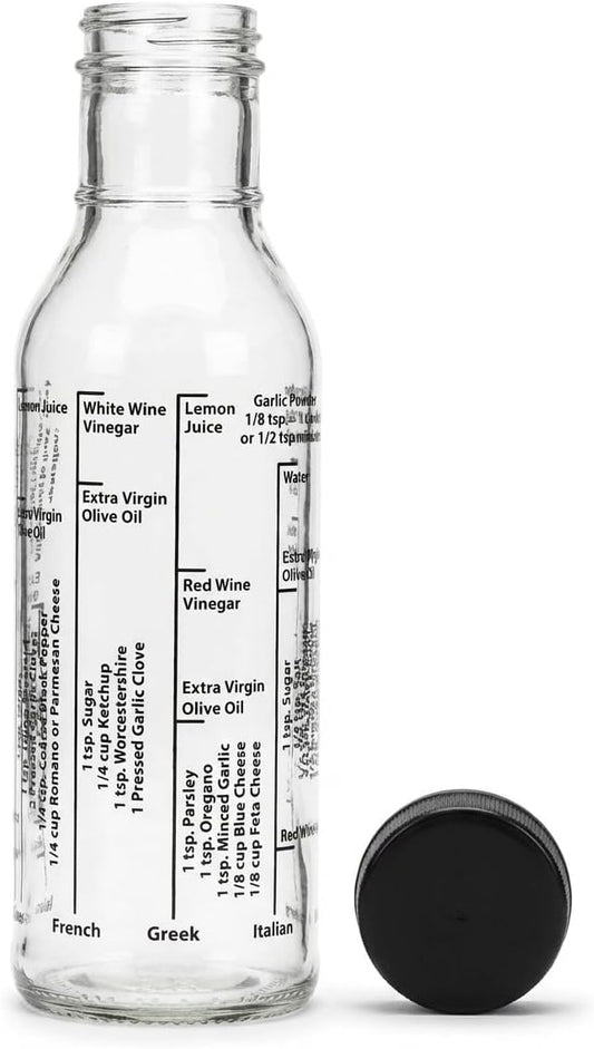 Salad Dressing Mixer Bottle with 8 Classic Light Recipes, Glass, 13-Ounce Capacity