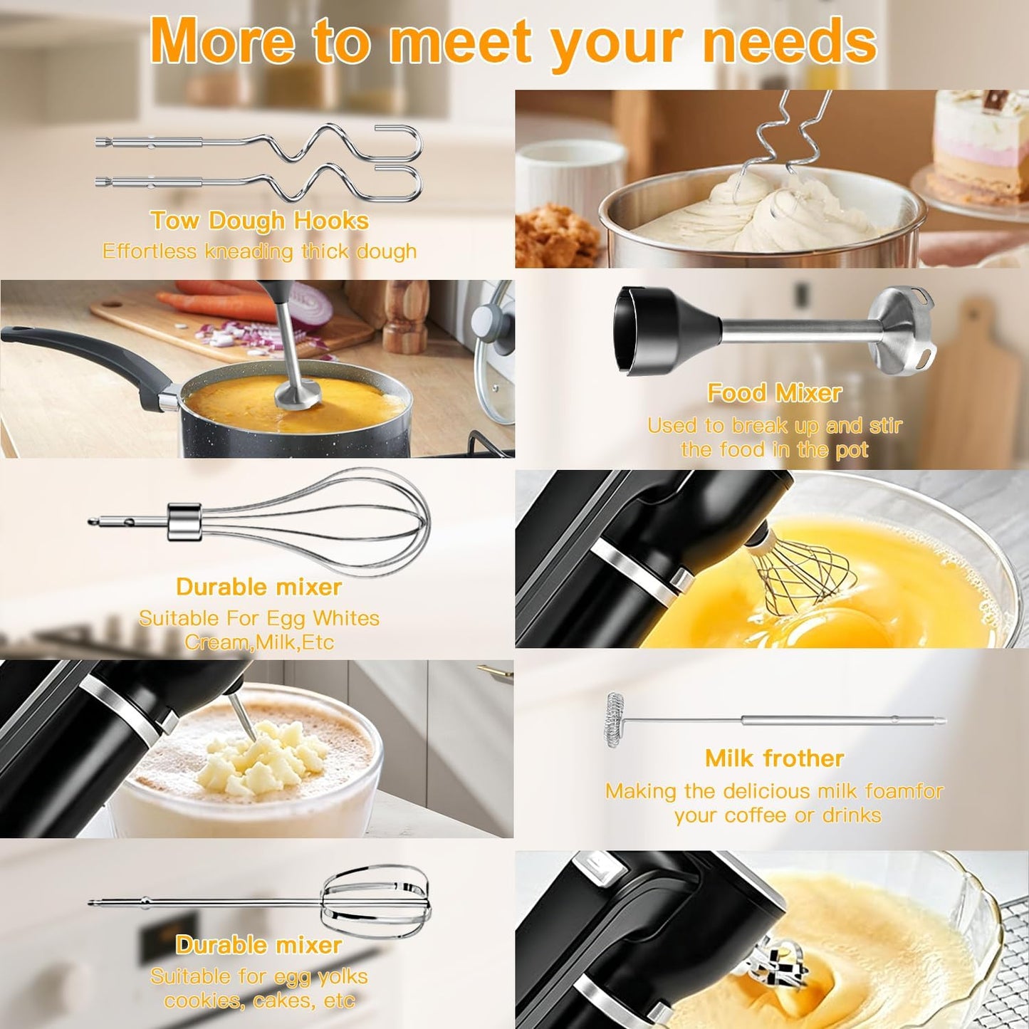 Hand Mixer, 5-Speed Electric Whisk with Turbo Boost Includes 5 Stainless Steel Attachments - Great Stand Mixer Alternative for Baking Cakes, Bread & More