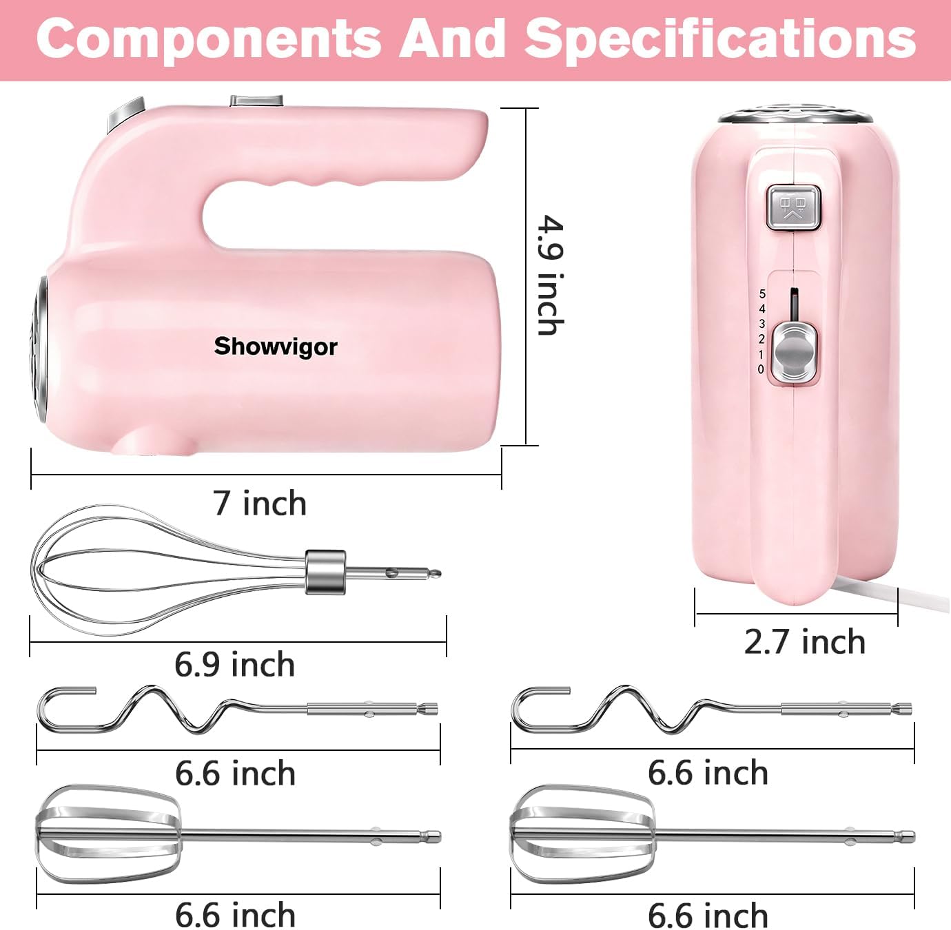 Hand Mixer, 5-Speed Electric Whisk with Turbo Boost Includes 5 Stainless Steel Attachments - Great Stand Mixer Alternative for Baking Cakes, Bread & More