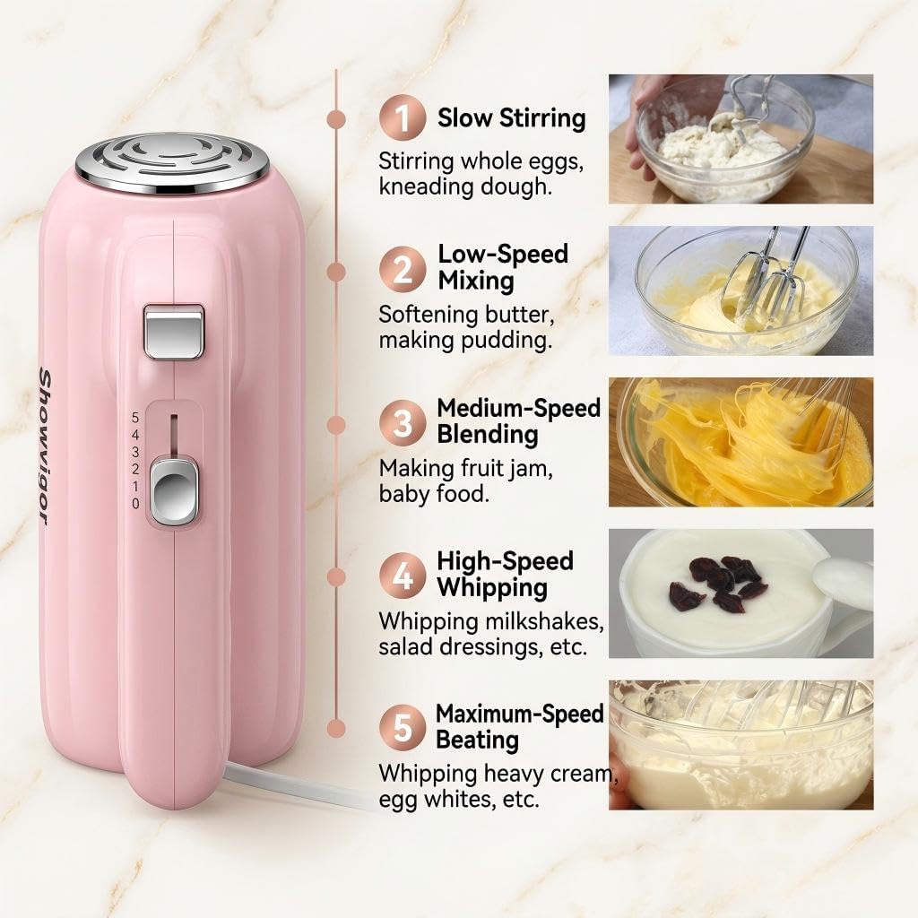 Hand Mixer, 5-Speed Electric Whisk with Turbo Boost Includes 5 Stainless Steel Attachments - Great Stand Mixer Alternative for Baking Cakes, Bread & More
