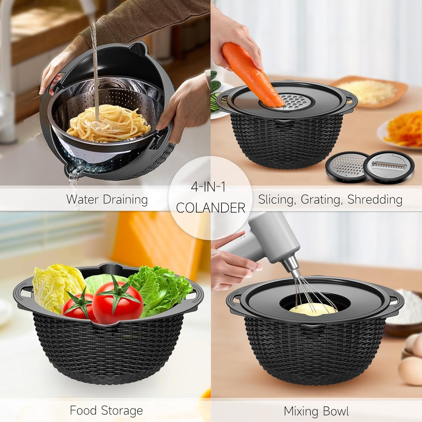 Over the Sink Colander - Strainers and Colanders - Sink Strainer Basket - Expandable Fine Mesh Strainer with Rubber Grip for Veggie, Fruits, Pasta, Home Kitchen Essentials (9.5W x 13.4-21.3L x 3.3H)