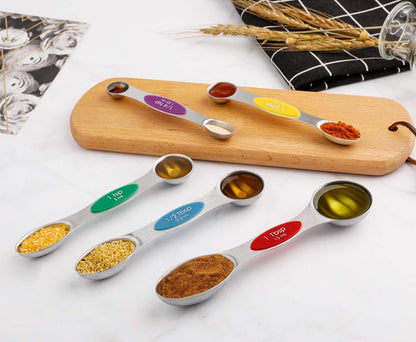 Magnetic Measuring Spoons Set Stainless Steel Dual Sided Stackable Teaspoon