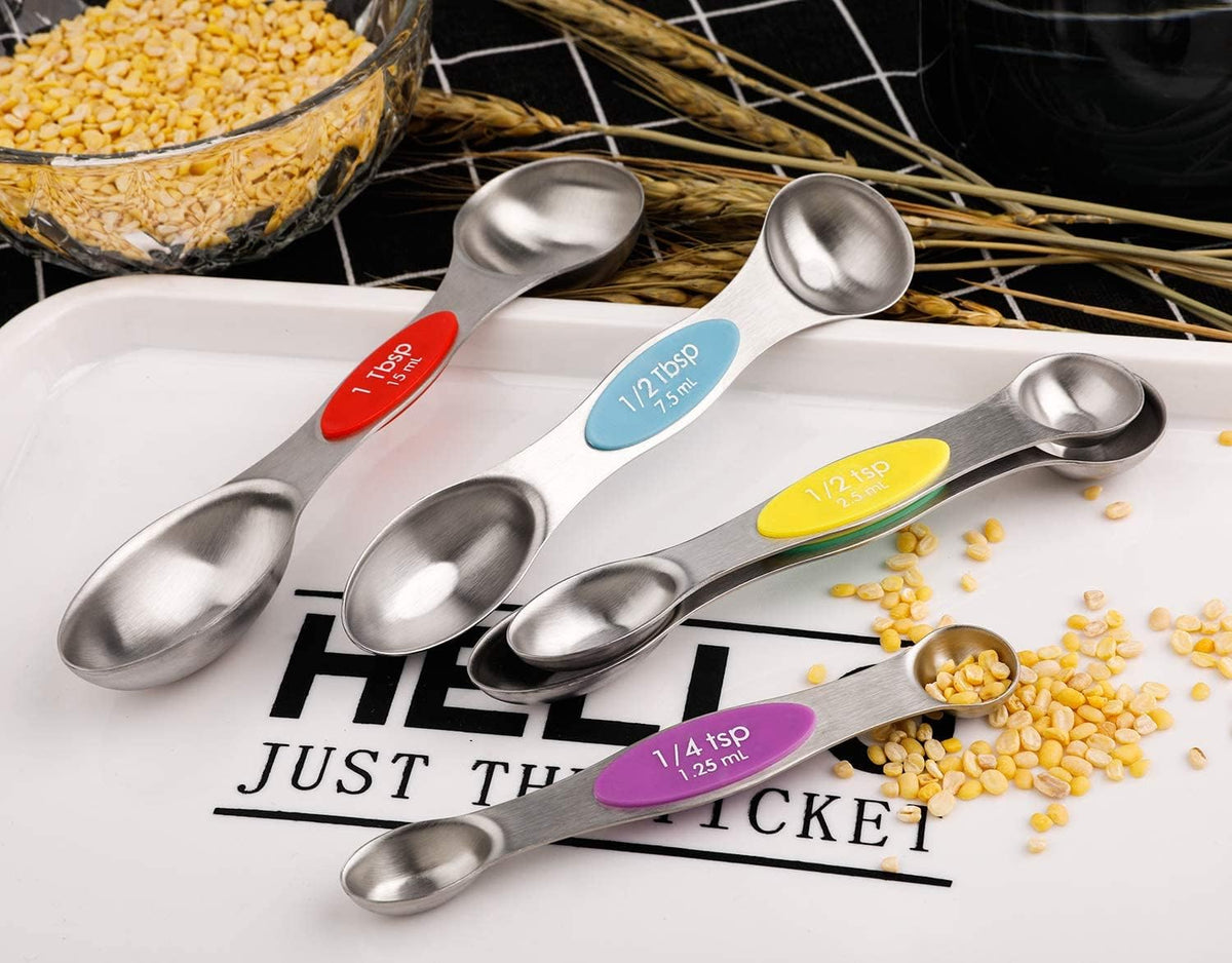 Magnetic Measuring Spoons Set Stainless Steel Dual Sided Stackable Teaspoon