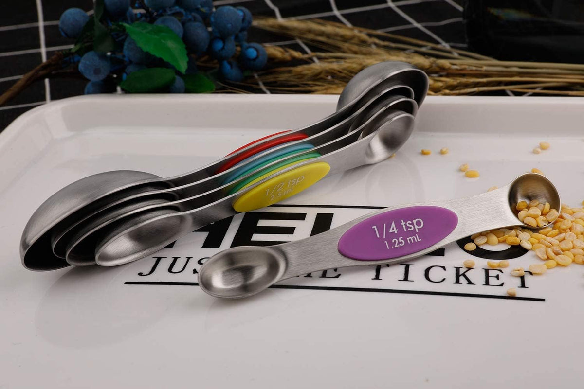 Magnetic Measuring Spoons Set Stainless Steel Dual Sided Stackable Teaspoon