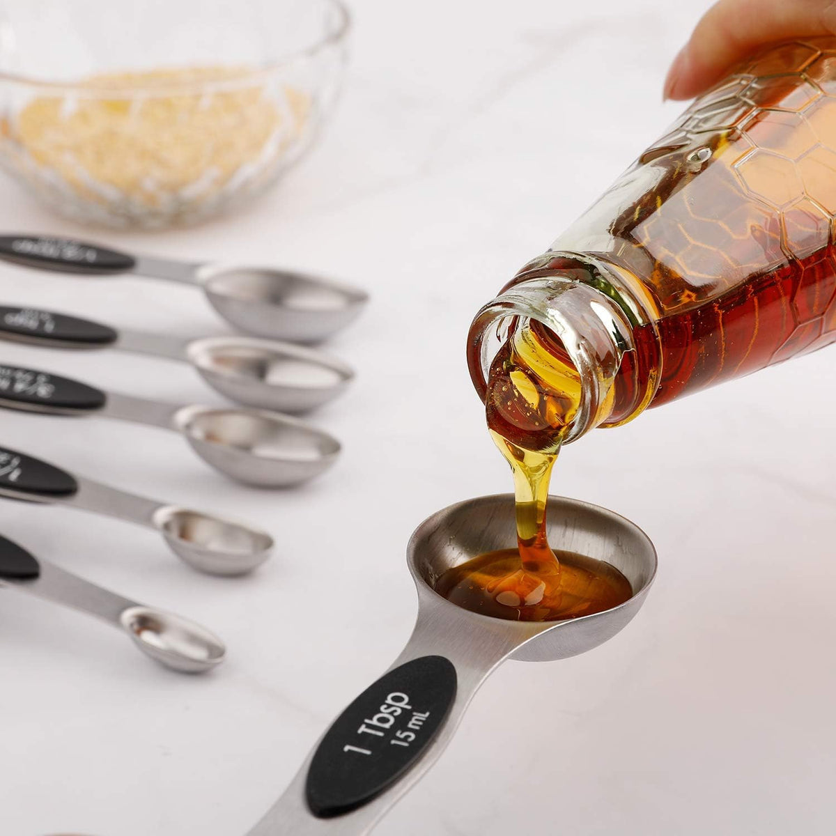 Magnetic Measuring Spoons Set Stainless Steel Dual Sided Stackable Teaspoon