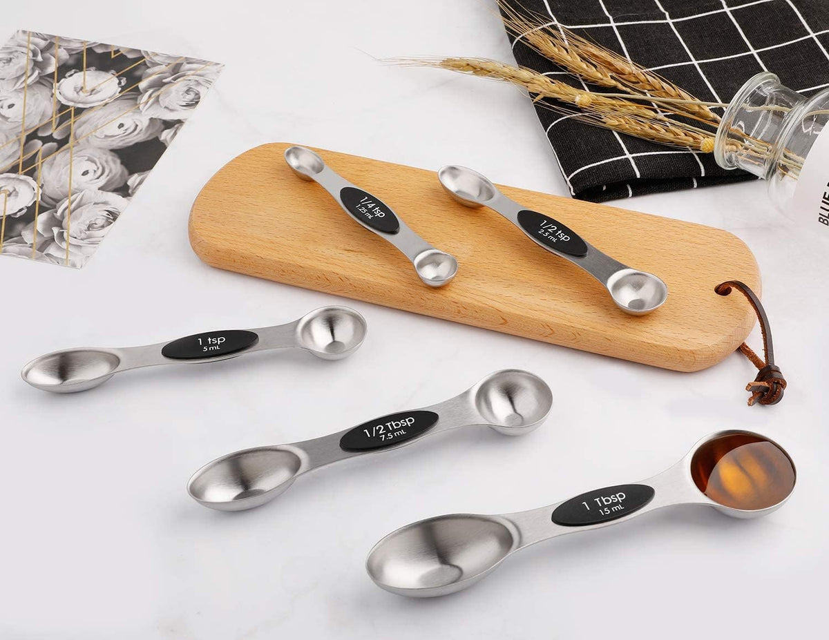 Magnetic Measuring Spoons Set Stainless Steel Dual Sided Stackable Teaspoon