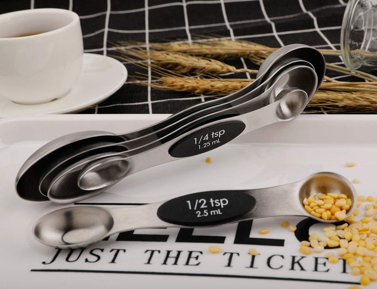 Magnetic Measuring Spoons Set Stainless Steel Dual Sided Stackable Teaspoon