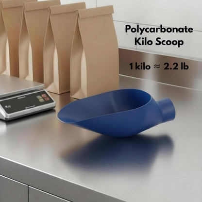 16.85" Kilo Bean Scale Scoop - Durable Precision Coffee Bean Measuring and Scooping Tool for Home Kitchen Baristas or Commercial Use (Blue) | Retail coffee bagging