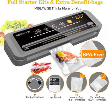 Vacuum Sealer Machine | 80kPa Suction Power | Vac Seal Machine | Bags and Cutter Included|Compact One-Touch Automatic with External Vacuum System|Dry Moist Fresh Modes for All Saving needs
