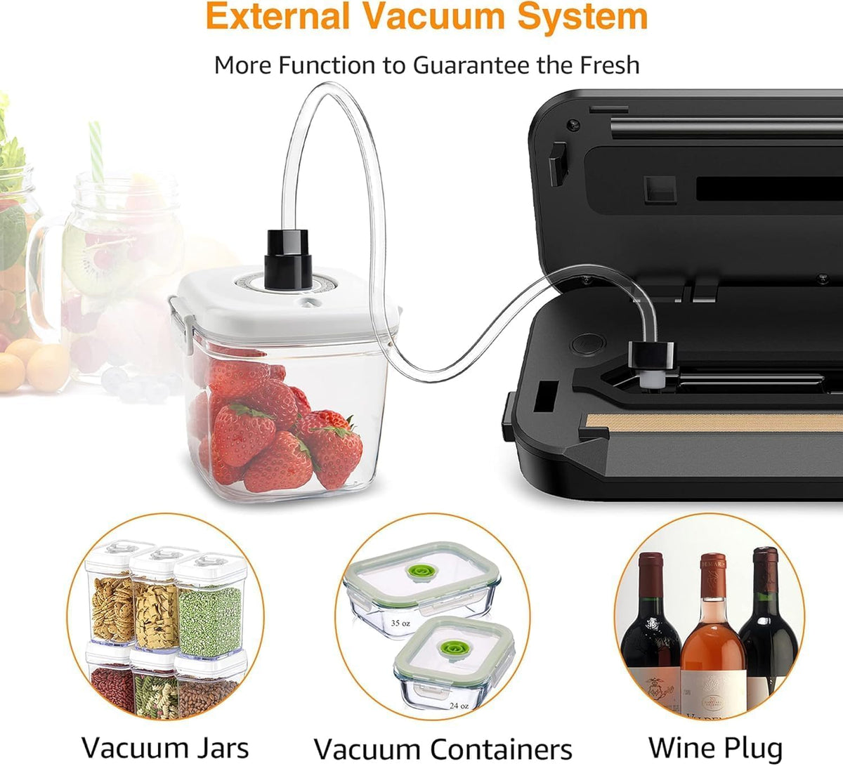 Vacuum Sealer Machine | 80kPa Suction Power | Vac Seal Machine | Bags and Cutter Included|Compact One-Touch Automatic with External Vacuum System|Dry Moist Fresh Modes for All Saving needs