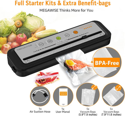 Vacuum Sealer Machine | 80kPa Suction Power | Vac Seal Machine | Bags and Cutter Included|Compact One-Touch Automatic with External Vacuum System|Dry Moist Fresh Modes for All Saving needs