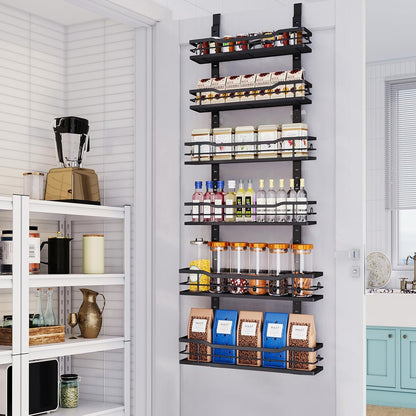 Over The Door Pantry Organizer，9-Tier Over The Door Organizer with Adjustable Basket，Metal Hanging Pantry Organizers and Storage for Kitchen, Back of Door Seasoning Rack