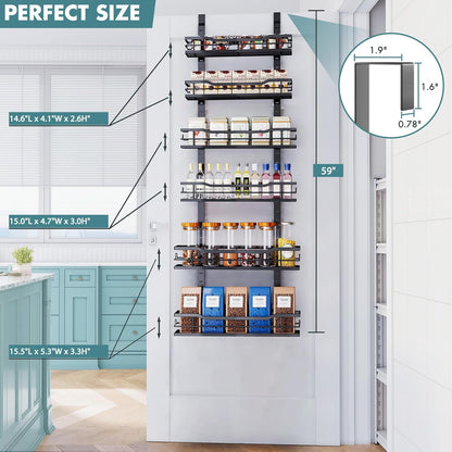 Over The Door Pantry Organizer，9-Tier Over The Door Organizer with Adjustable Basket，Metal Hanging Pantry Organizers and Storage for Kitchen, Back of Door Seasoning Rack