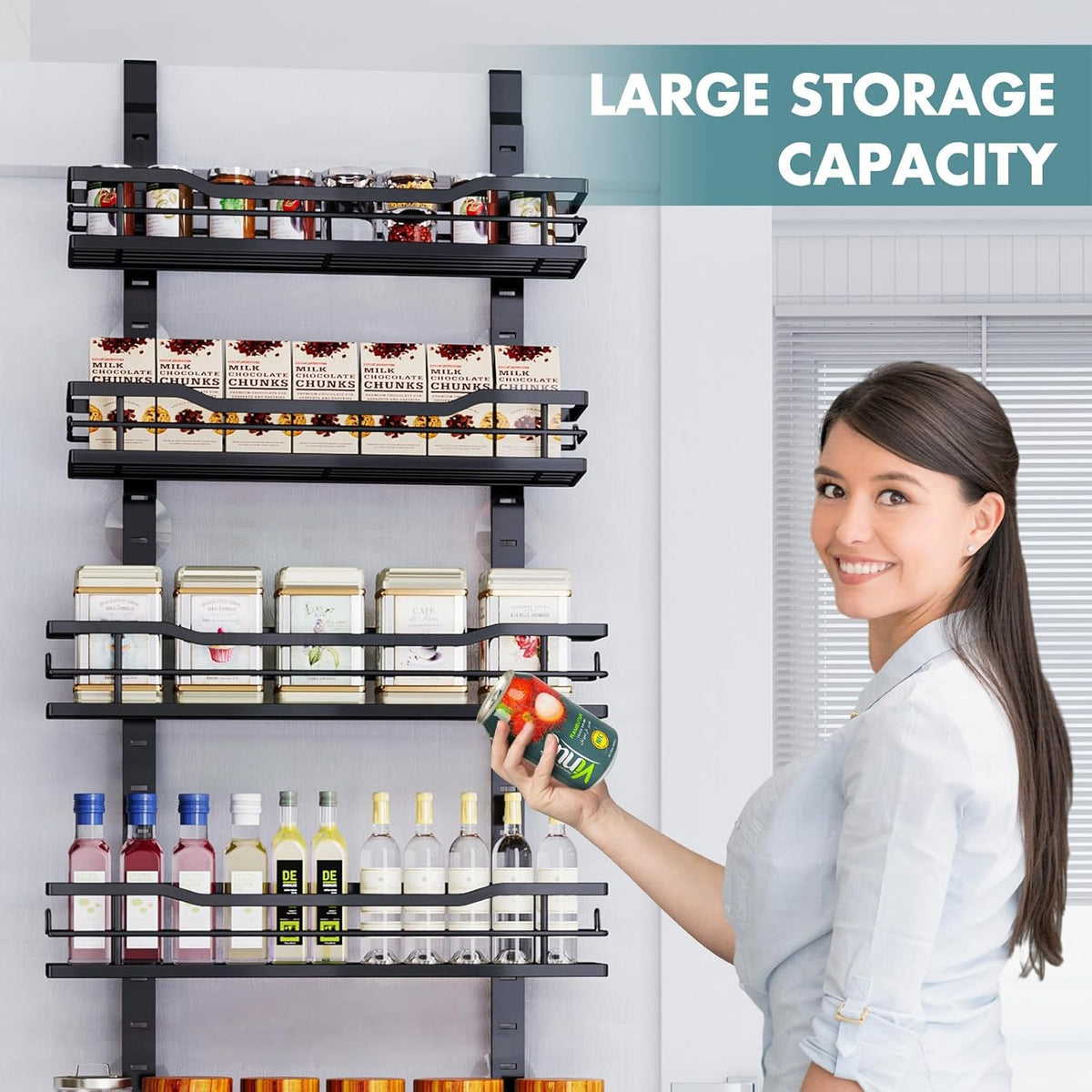 Over The Door Pantry Organizer，9-Tier Over The Door Organizer with Adjustable Basket，Metal Hanging Pantry Organizers and Storage for Kitchen, Back of Door Seasoning Rack
