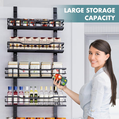 Over The Door Pantry Organizer，9-Tier Over The Door Organizer with Adjustable Basket，Metal Hanging Pantry Organizers and Storage for Kitchen, Back of Door Seasoning Rack