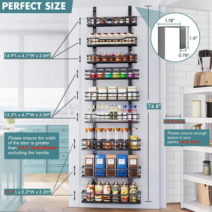 Over The Door Pantry Organizer，9-Tier Over The Door Organizer with Adjustable Basket，Metal Hanging Pantry Organizers and Storage for Kitchen, Back of Door Seasoning Rack