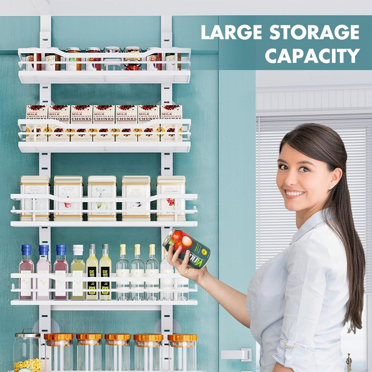 Over The Door Pantry Organizer，9-Tier Over The Door Organizer with Adjustable Basket，Metal Hanging Pantry Organizers and Storage for Kitchen, Back of Door Seasoning Rack