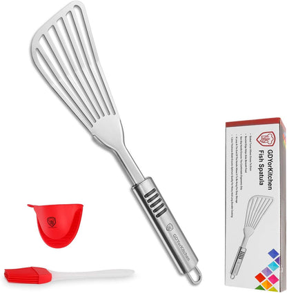Premium Fish Spatula - Rust-Resistant Stainless Steel, Non-Slip Handle, Ideal for Grilling, Frying, Turning and Flipping Fish, Meat, Eggs, and More - Ergonomic Design for Perfect Results - Set of 2