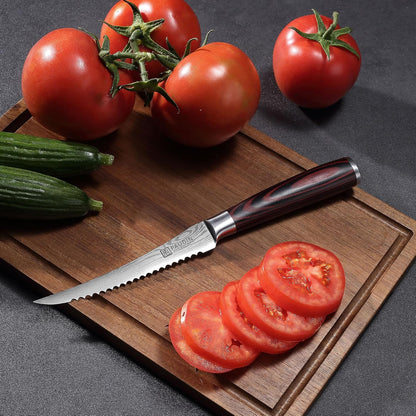 Tomato Knife, 5 inch Serrated Tomato Knife with Sheath