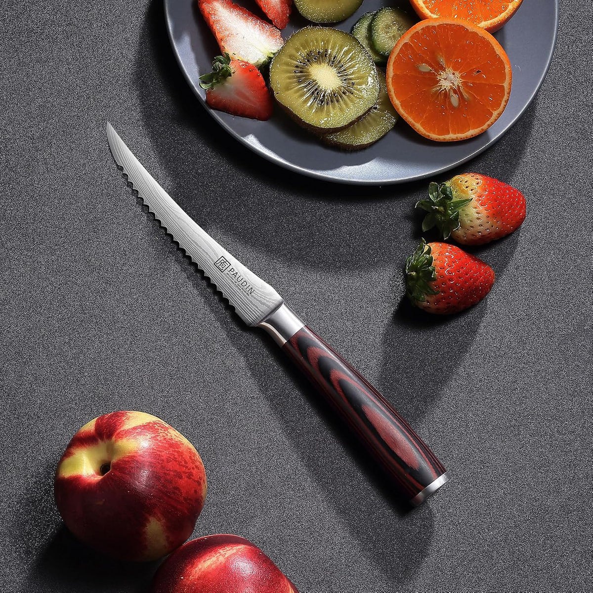 Tomato Knife, 5 inch Serrated Tomato Knife with Sheath